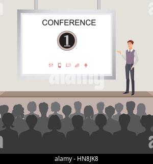 Conference room illustration. People at the conference hall. Business meeting template Stock Vector