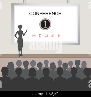 Conference room illustration. People at the conference hall. Business meeting template Stock Vector