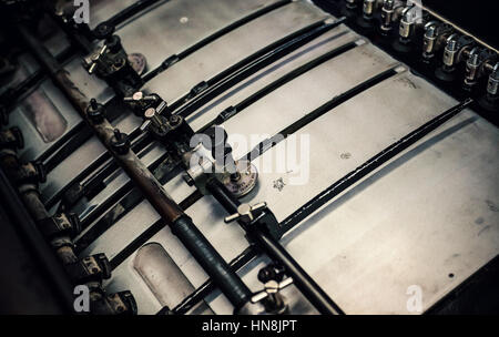 Closeup view of parts of an old printing offset machine. Stock Photo