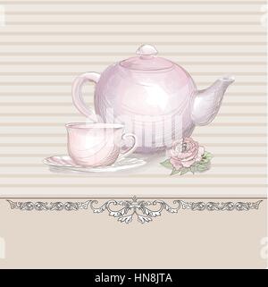 Tea time vintage background. Hand drawn poster or menu design Stock Vector
