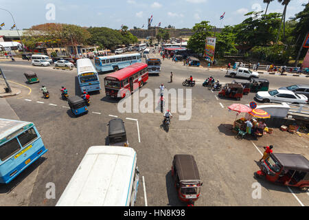 Galle, Sri Lanka, March 21 2016: crowded crossroads in center of the city near railway station Stock Photo