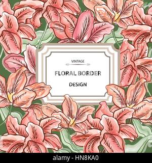 Floral border. Flower bouquet background. Vintage flourish spring card or cover. Stock Vector