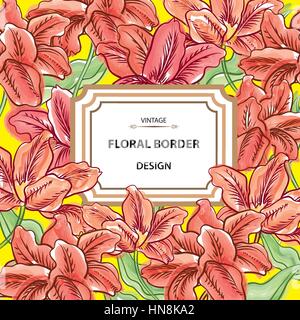 Floral border. Flower background. Vintage flourish spring card or cover. Stock Vector