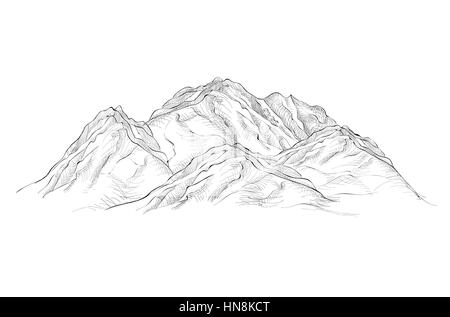 Mountains illustration. Engraving sketch. Stock Vector