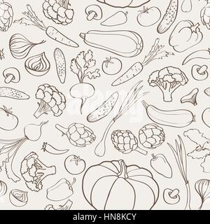 Food ingredient seamless background. Vegetable pattern. Stock Vector