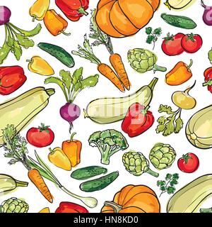 Vegetables pattern. Food ingredient seamless background. Stock Vector