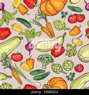 Vegetables pattern. Garden harvest seamless background. Stock Vector