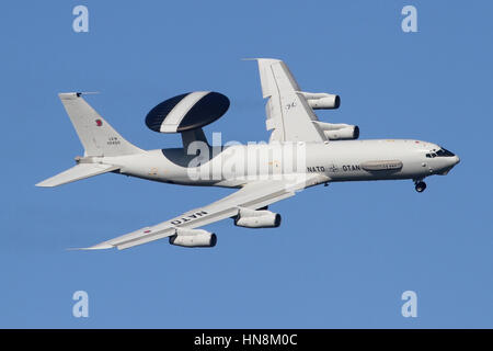 NATO E-3A Sentry from Geilenkirchen in Germany on the circuit at RAF Mildenhall. Stock Photo