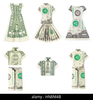 Dollar origami clothes isolated on white background Stock Photo