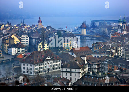 View of Lucerne city and lake from Gütsch hill. Switzerland Stock Photo