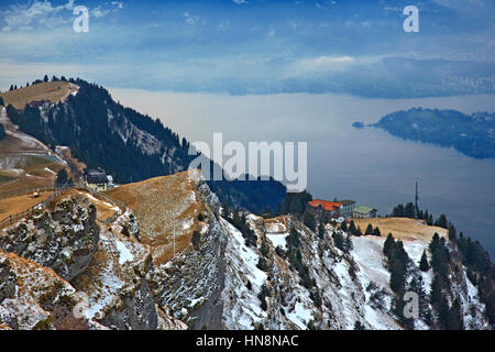 View to lake Lucerne from the top of Mount Rigi, Switzerland. Stock Photo