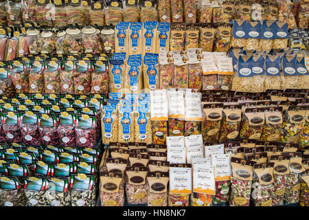 Rome, Italy- Bags of pasta for sale in Campo de' Fiori, the largest and oldest outdoor market in Rome. It is located south of Piazza Navona. Stock Photo