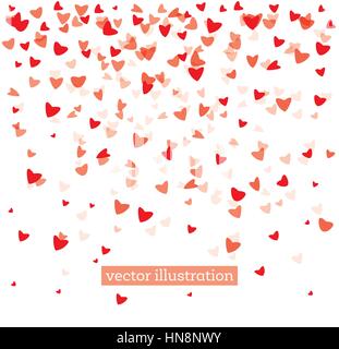 Falling Red Hearts on White Background. Valentine's Day Background. Vector Illustration. Stock Vector