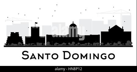 Santo Domingo City skyline black and white silhouette. Simple flat illustration for tourism presentation, banner, placard or web site. Stock Vector