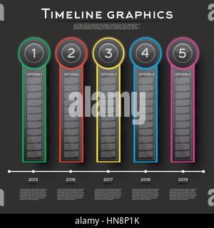 Timeline Infographics Design with Five Options. Vector Illustration. Business Concept with Steps and Processes. Stock Vector