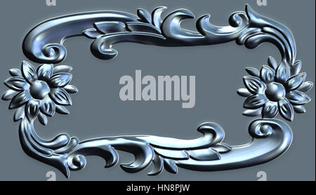 3d swirl floral luxury background decorative ornament metal frame. Stock Photo