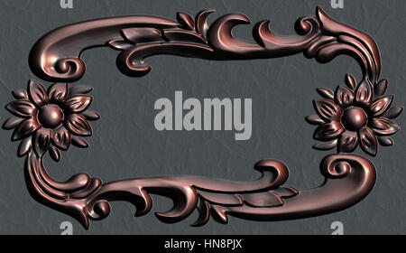 3d swirl floral luxury background decorative ornament metal frame. Stock Photo