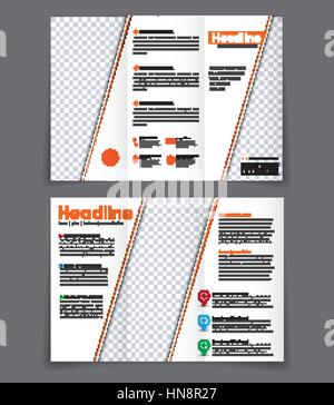 Template triple brochure with orange elements. Design folding flyer with space for a photo on the diagonal. Vector illustration Stock Vector