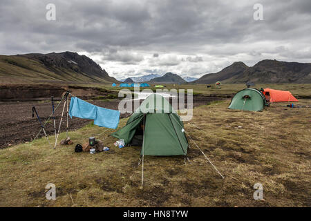 Tents at the Alftavatn Camping Area on the Laugavegur Hiking Trail ...