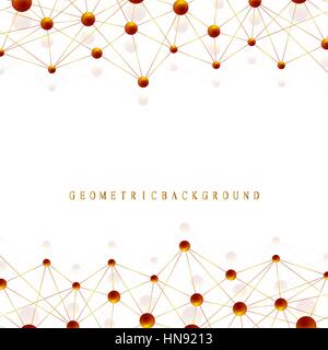 Geometric graphic background molecule and communication. Big data complex with golden compounds. Lines plexus, minimal array. Digital data visualization. Scientific cybernetic vector illustration. Stock Vector