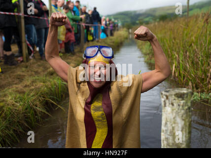 Annual bog snorkelling championship event at Llanwrtyd Wells in Wales, UK. Stock Photo