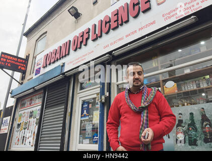 Former Kurdish special forces peshmerga Shikha Mahsum, outside the Kobani off-licence in Walsall, West Midlands, where he fought off a gunman with a cannister of animal repellent. Stock Photo