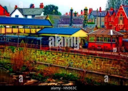 A digitally constructed painting of Llangollen railway station North Wales UK Stock Photo