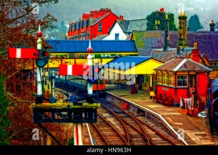 A digitally constructed painting of Llangollen railway station North Wales UK Stock Photo