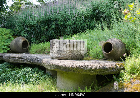 english garden with vases for plants and as decoration Stock Photo