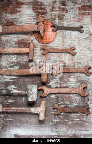 The set of construction tools on wooden background Stock Photo