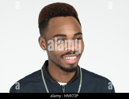 Young black guy slight smile portrait Stock Photo