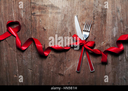 Christmas table place setting. Holidays background Stock Photo