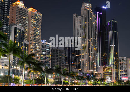 Panama City, Panama - August 29, 2015: Panama city skyline is seen at night on August 29, 2015 in Panama, Central America Stock Photo