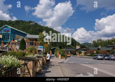 Gatlinburg, Tennessee, USA - October 1, 2014: Downtown of the small town of Gatlinburg and Smoky Mountains landscapes around it - the highlights of tr Stock Photo