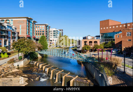 Greenville, South Carolina. Falls Park on the Reedy River from the Main Street bridge, Greenville, South Carolina, USA Stock Photo