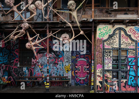 A facade of a club in Metelkova Mesto, an urban squat and autonomous social center in a former military base in the center of Ljubljana, Slovenia. Stock Photo