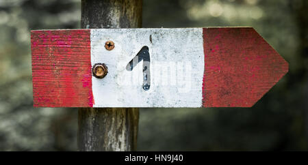 Mountain path signpost at Italian Apennines Stock Photo