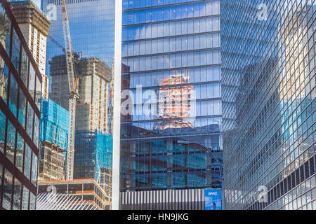 Office buildings with reflection in New York City, USA Stock Photo