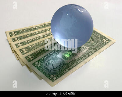 Globe with dollar notes and clipping path Stock Photo