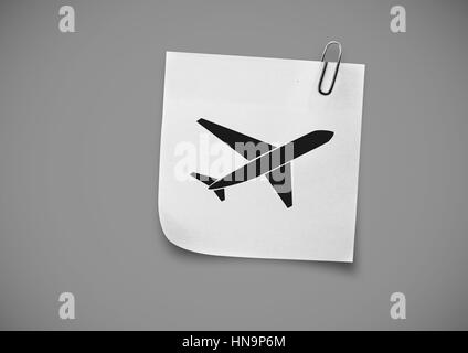 Digital composite of Sticky Note Plane icon against grey background Stock Photo