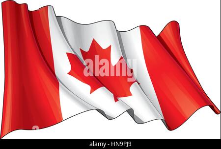 Illustration of a waving Canadian flag against white background Stock Vector