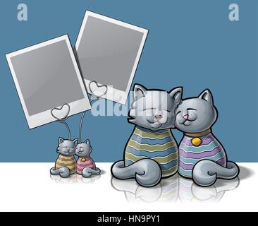 Iconic illustration of a decorative photo holder depicting two cats in love. Stock Vector