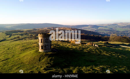 Solomon's Temple, also known as Grinlow Tower a Victorian Fortified hill marker near the spa town of Buxton Derbyshire Peak District National Park Stock Photo