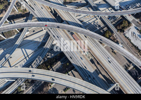 Los Angeles, California, USA - August 6, 2016:  Harbor 110 and Century 105 freeway interchange aerial south of downtown Los Angeles in southern Califo Stock Photo