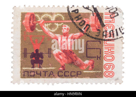 USSR - CIRCA 1968: A stamp printed in the  shows  weightlif Stock Photo