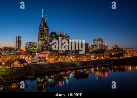 Nashville, Tennessee awash in lights and sunset Stock Photo