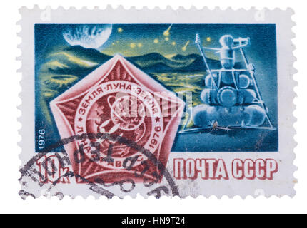 USSR - CIRCA 1976: A stamp printed in  devoted to the Moon e Stock Photo