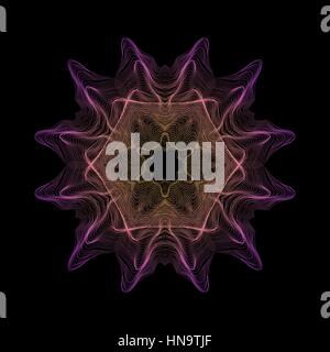 vector glitch violet orange warped parametric lines shape abstract star waves black background decoration Stock Vector