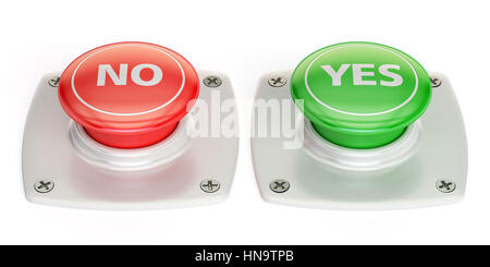 yes and no push button, 3D rendering  isolated on white background Stock Photo