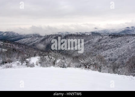 Mountain Oman between Majdanpek and Donji Milanovac in Serbia, on the river Danube. The border between Romania and Serbia. Mountains and forests cover Stock Photo